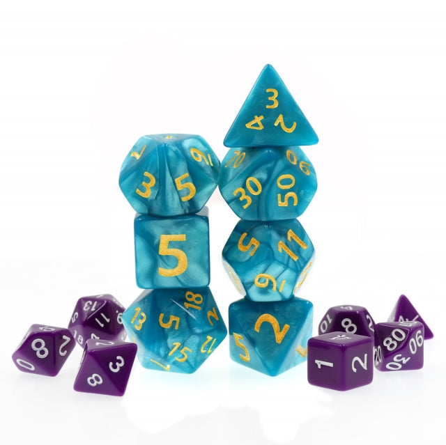 Blue Giant Pearl Dice (7) with Green Numbers RPG Role Playing Dice