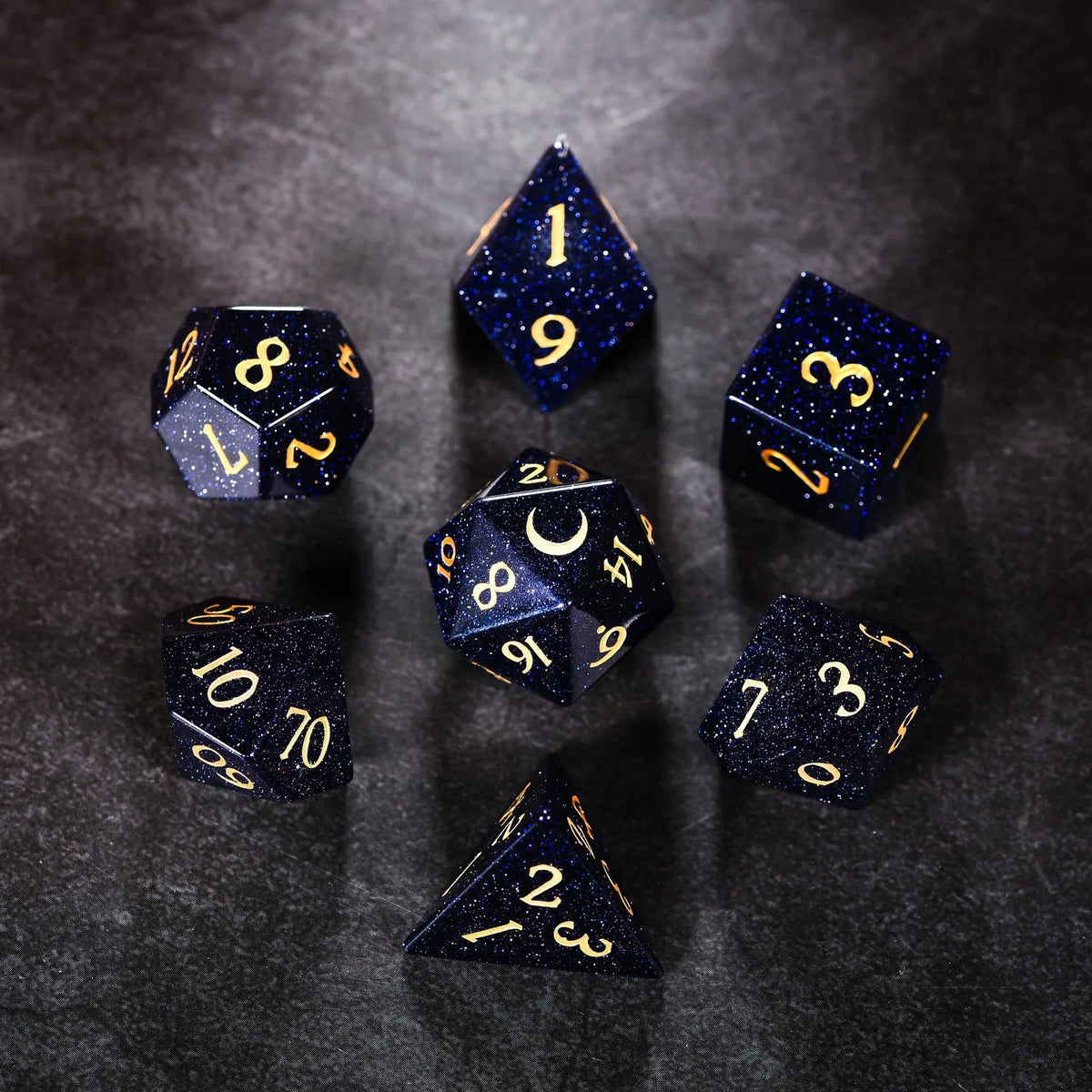 Blue Sandstone Gemstone Galaxy Dice Moon DnD D&D Dice Set