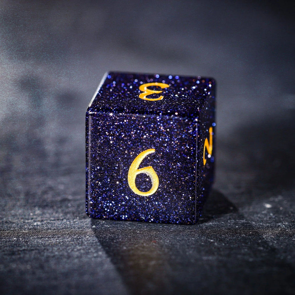 Blue Sandstone Gemstone Galaxy Dice Moon DnD D&D Dice Set