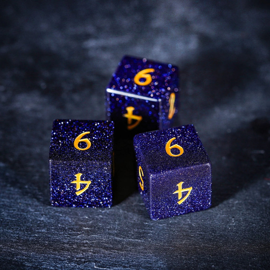 Blue Sandstone Gemstone Galaxy Dice Moon DnD D&D Dice Set