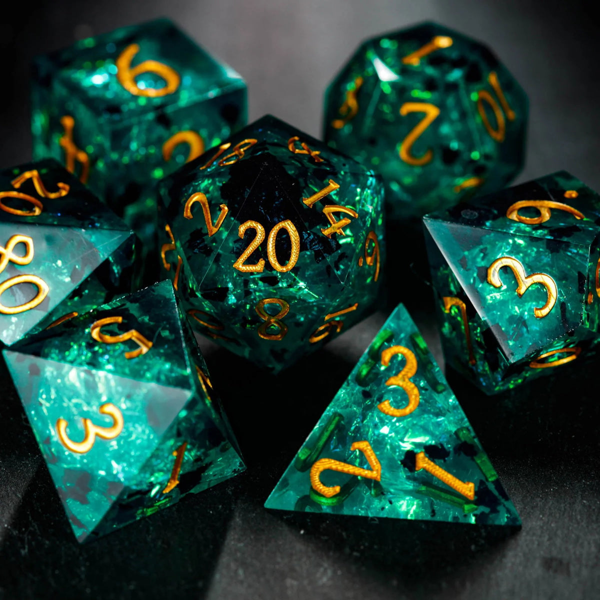 Dark Green Resin D&D Dice Set