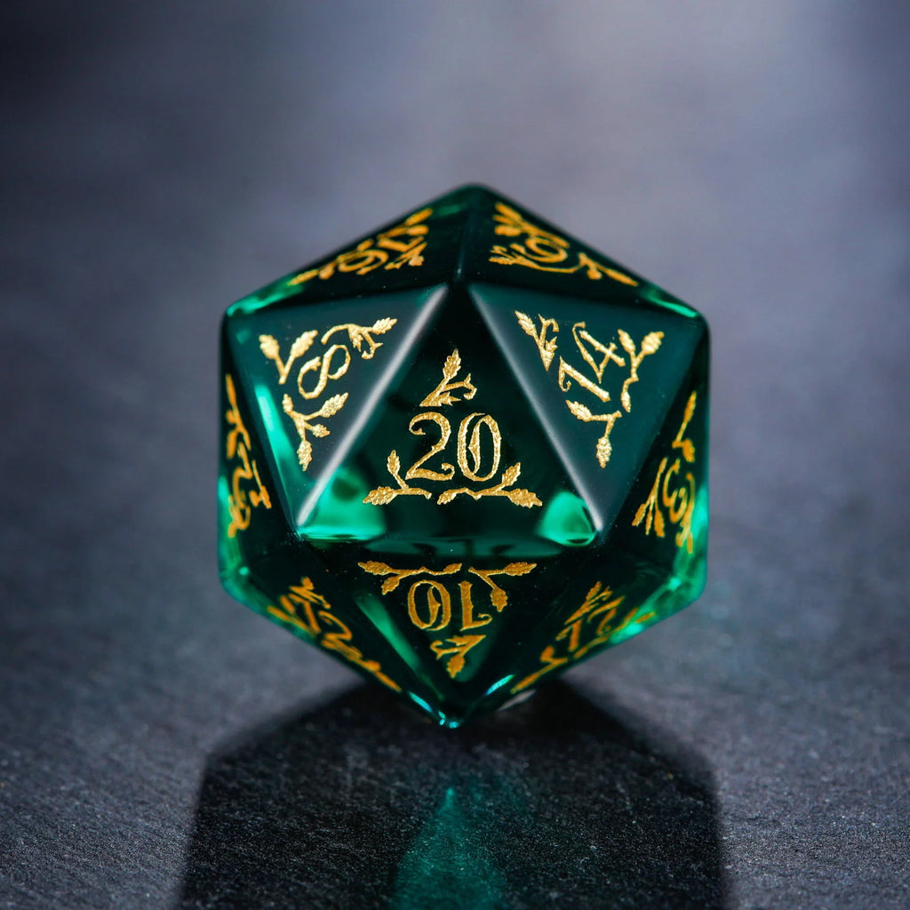 Green Glass Plant Vine Motif DnD D&D Dice Set