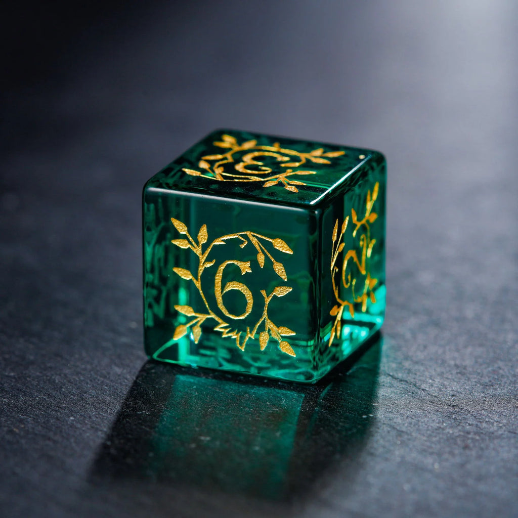 Green Glass Plant Vine Motif DnD D&D Dice Set