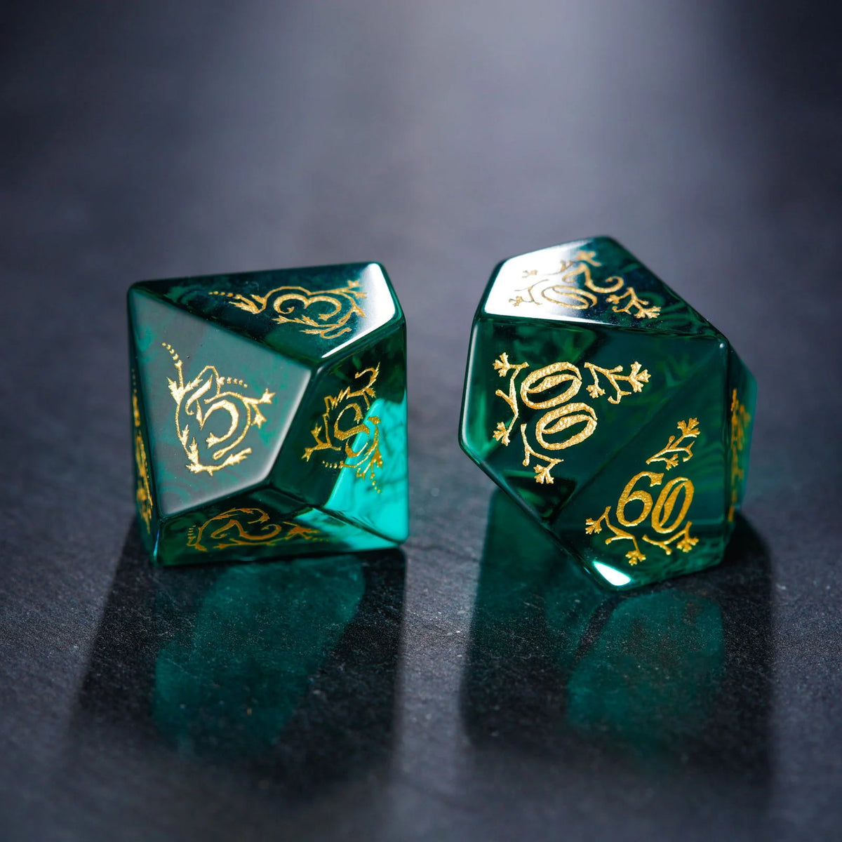 Green Glass Plant Vine Motif DnD D&D Dice Set