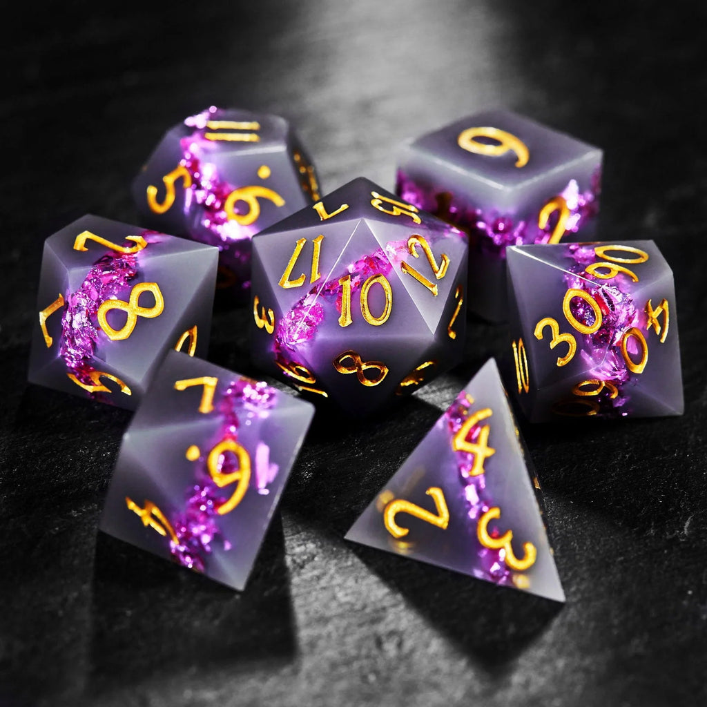 Purple Goldleaf Resin DnD D&D Dice Set