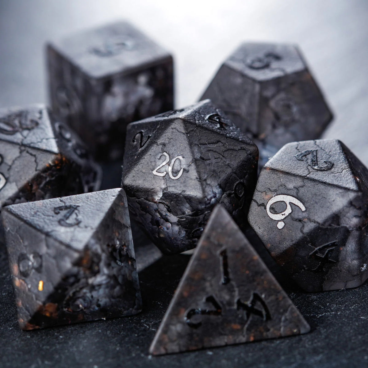 Raised Black Lightning Glass DnD D&D Dice Set