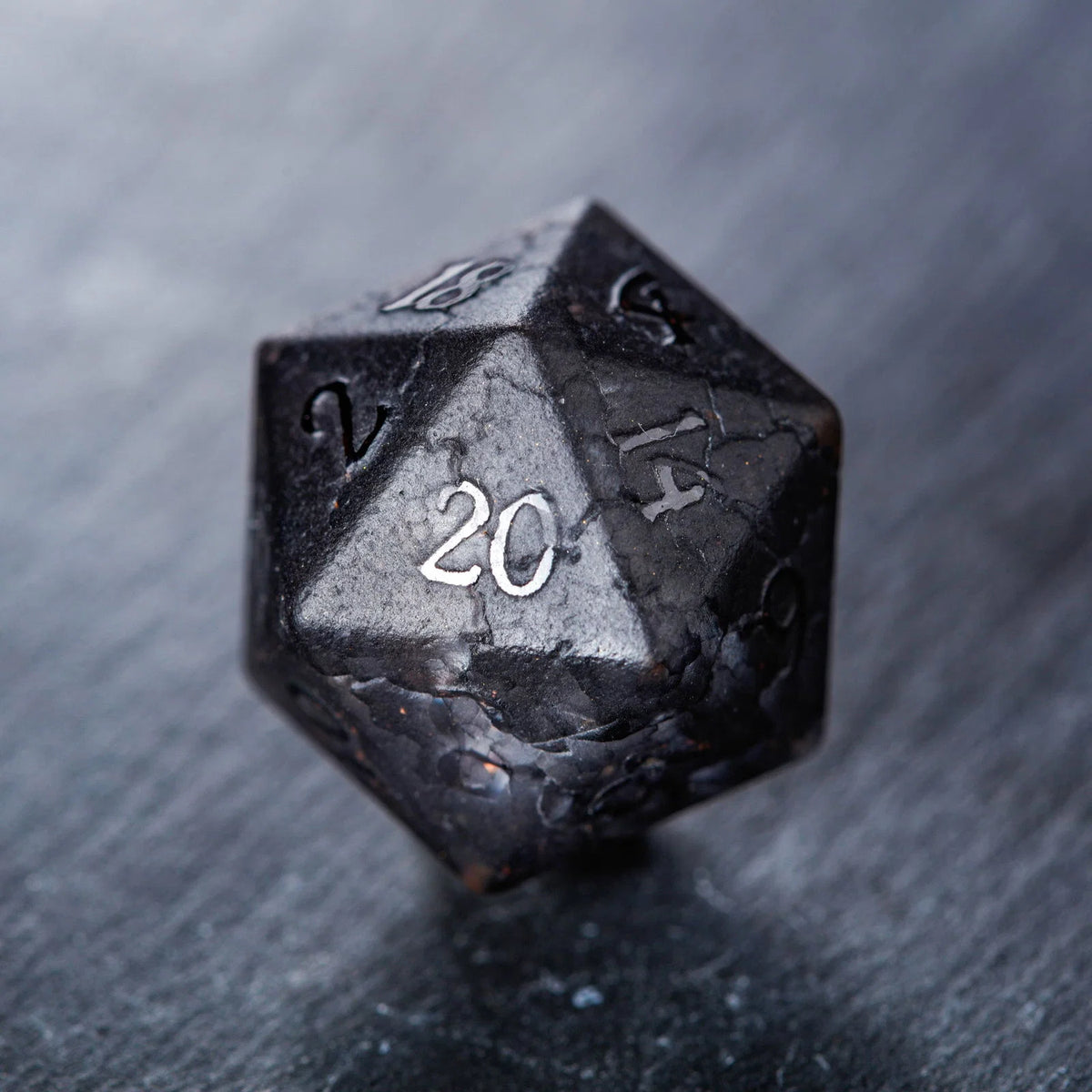 Raised Black Lightning Glass DnD D&D Dice Set