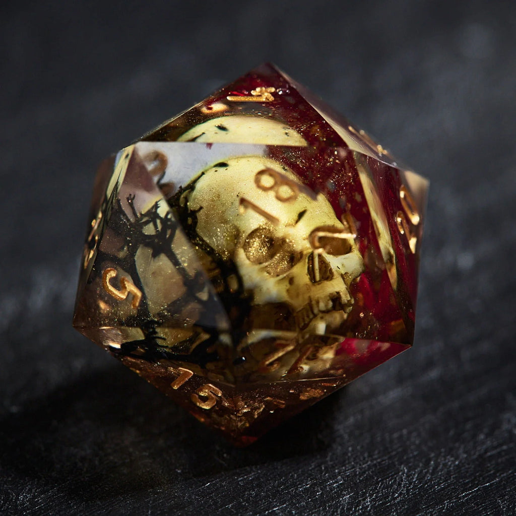 Red Black Coral Skull Resin DnD D&D Dice Set
