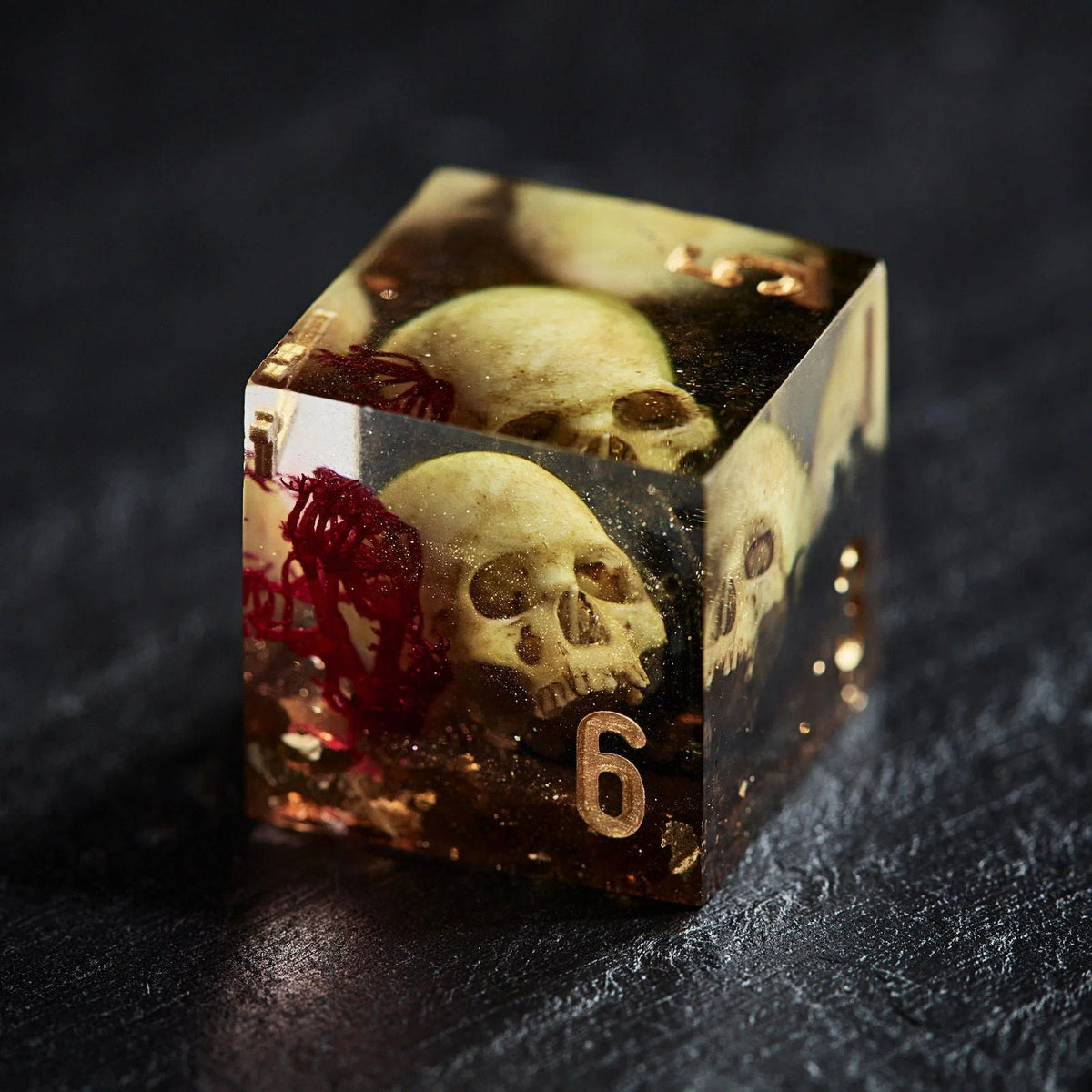 Red Black Coral Skull Resin DnD D&D Dice Set