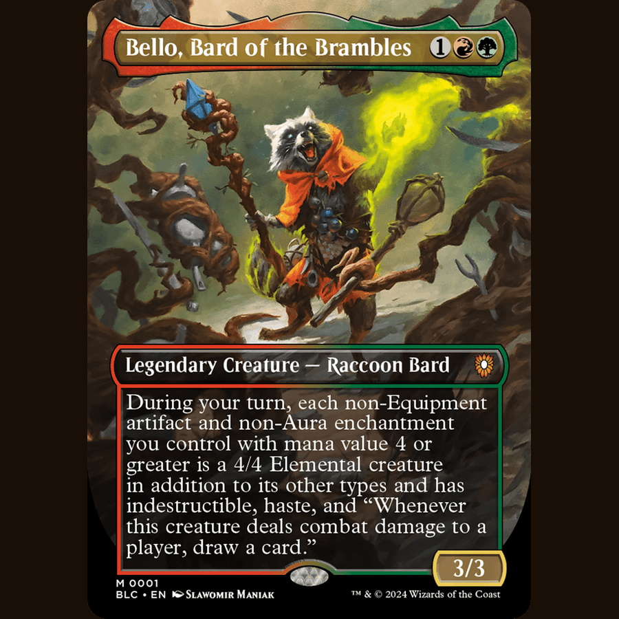 Bello, Bard of the Brambles (Borderless) [Commander: Bloomburrow] full-card image