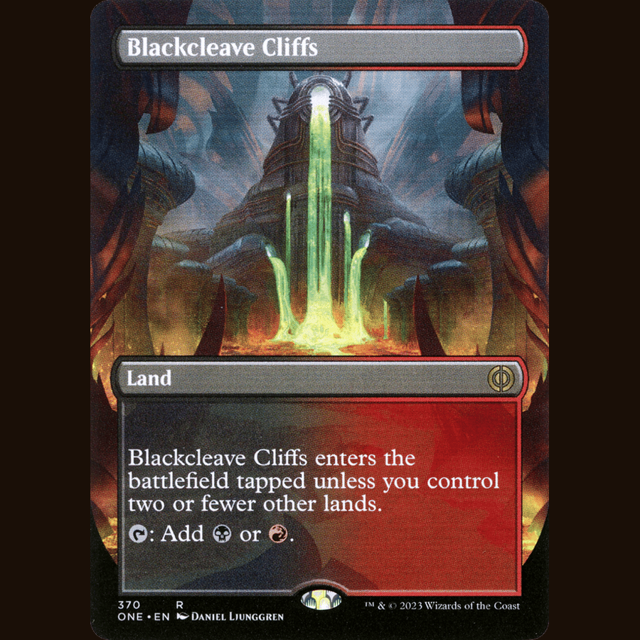 Blackcleave Cliffs (Borderless) [Phyrexia: All Will Be One] full-card image