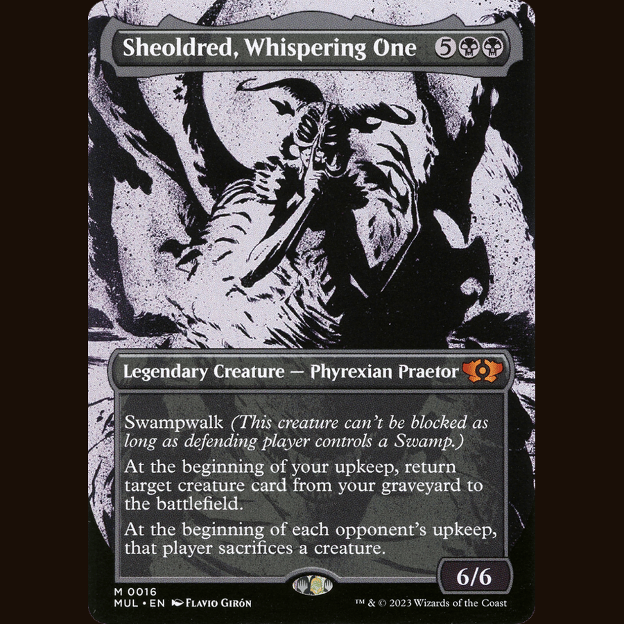 Sheoldred, Whispering One [March of the Machine: Multiverse Legends] full-card image
