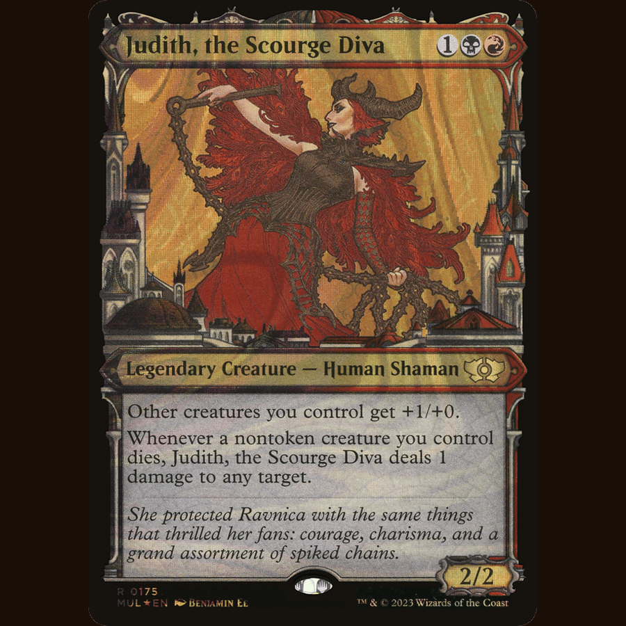 Judith, the Scourge Diva (Halo Foil) [March of the Machine: Multiverse Legends] full-card image