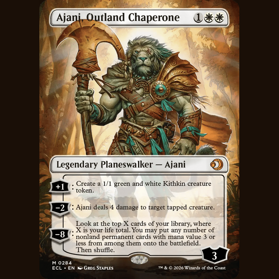 Ajani, Outland Chaperone (Borderless) [Lorwyn Eclipsed] full-card image