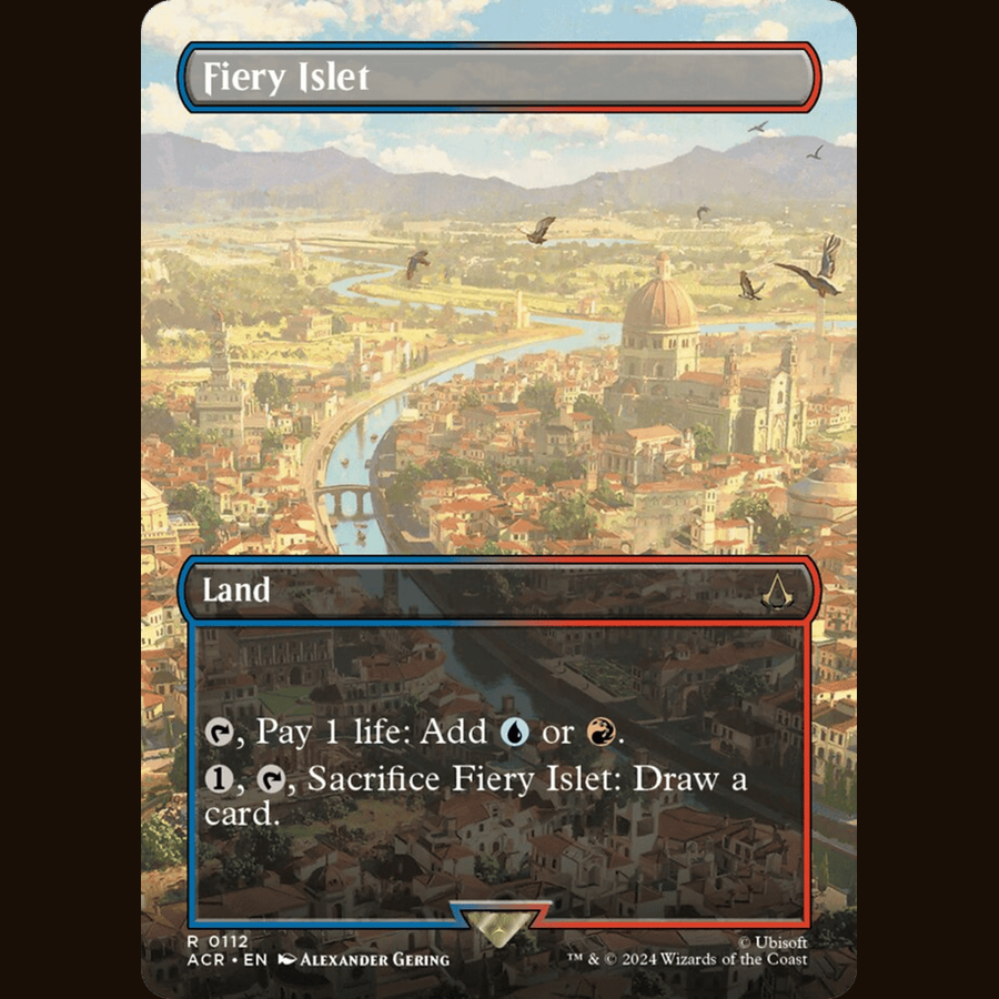 Fiery Islet (Borderless) [Universes Beyond: Assassin's Creed] full-card image