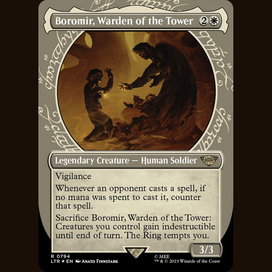 Boromir, Warden of the Tower (Showcase) (Surge Foil) [Universes Beyond: The Lord of the Rings: Tales of Middle-earth] full-card image
