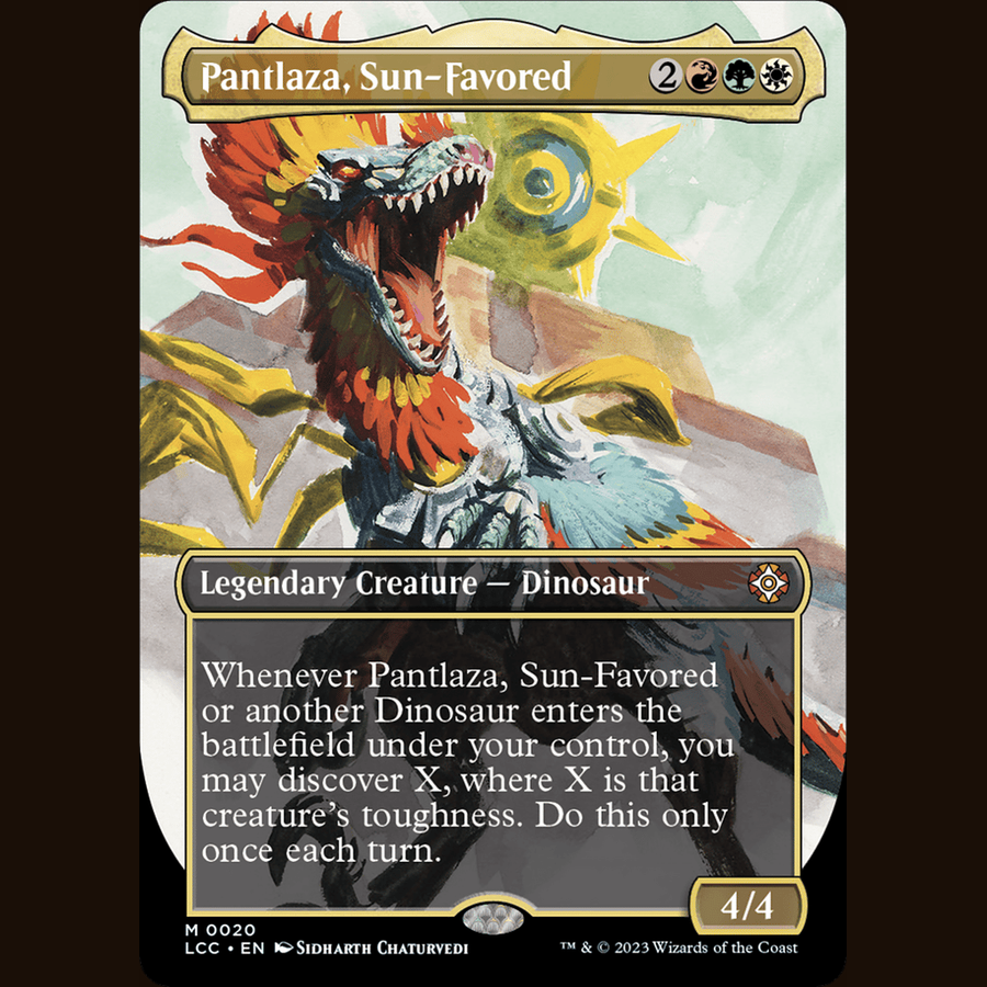 Pantlaza, Sun-Favored (Borderless) [Commander: The Lost Caverns of Ixalan] full-card image